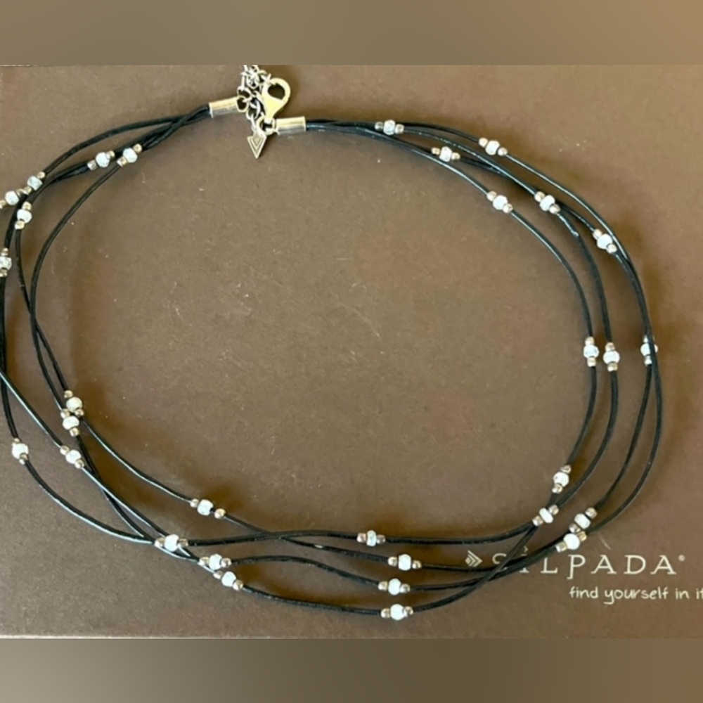 Retired Silpada Black Leather Sterling CZ Necklace N1976